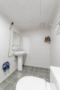 釜山Guesthouse Dear Moon的白色的浴室设有水槽和卫生间。