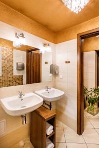 克拉科夫大卫精品酒店的浴室设有2个水槽和镜子
