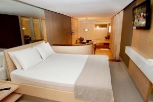 纳塔尔维阿卡斯特拉瓦如汽车旅馆（仅接待成人）的一间带白色大床的卧室和一间浴室
