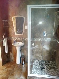 米德尔堡Woodpecker Guesthouse Middelburg Mpumalanga的带淋浴和盥洗盆的浴室