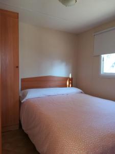 贝纳哈拉菲尼扎普拉亚野营山谷酒店的一间卧室配有一张带木制床头板的床和窗户。