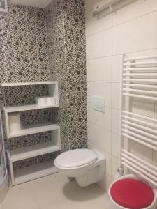 卢布尔雅那Apartment Red Square的浴室配有白色卫生间和淋浴。