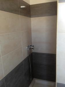 卡萨拉诺茵萨伦托住宿加早餐旅馆的浴室设有灰色和棕色瓷砖淋浴。
