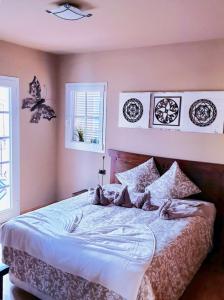 圣米格尔德阿沃纳Bed & Breakfast Tenerife的卧室配有一张带粉红色墙壁的大床