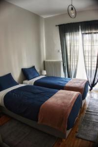 约阿尼纳The Tranquility House Ioannina的卧室设有2张床和窗户。