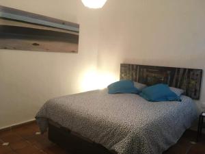 罗塔Casa Maria的一间卧室配有一张带蓝色枕头的床。