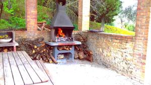 锡耶纳马里迪亚纳酒店的院子里设有壁炉的砖墙