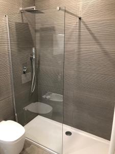都灵JOE LUXURY HOUSE的浴室设有玻璃淋浴间和卫生间