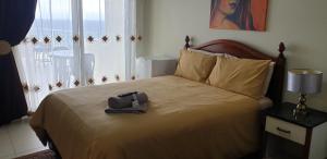 马盖特The Homestead Margate - South Africa的一间卧室,配有一张带袋子的床