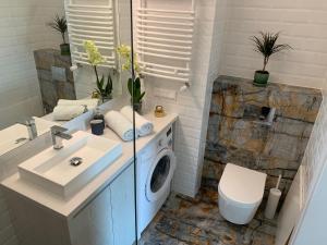 克拉科夫AGIHOME Rajska 3 Apartments的一间带水槽和洗衣机的浴室