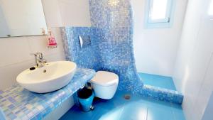 卡特瑞杜斯亚缇米斯田园酒店的蓝色瓷砖浴室设有水槽和卫生间