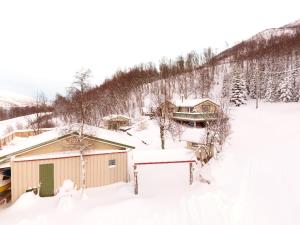 MortenhalsMarytun Cabins的一座房子被雪覆盖着树木