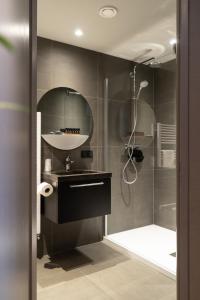 丽兹丽兹-史基浦精品套房酒店的带淋浴、水槽和镜子的浴室