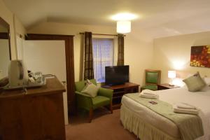 伊利城堡旅舍的酒店客房,配有床和电视