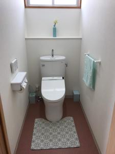 高松Megijima Island Guesthouse & cafe Megino的白色的浴室设有卫生间和地毯。