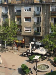 布达佩斯布达中心公寓的大楼前有喷泉的公寓楼