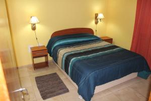 门多萨阿尔方布拉玛吉卡坎普里约旅游酒店的一张床位,房间设有两个床头柜和两盏灯