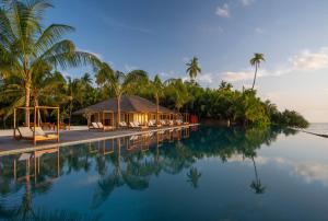 加弗阿利夫环礁The Residence Maldives at Dhigurah的棕榈树和游泳池度假村