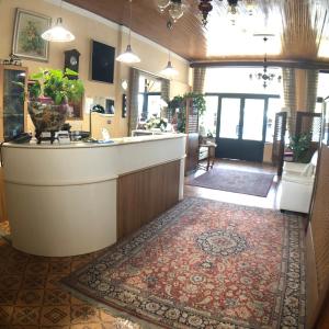 加达湖畔帕登赫拉布索拉酒店的厨房配有柜台和地板上的地毯