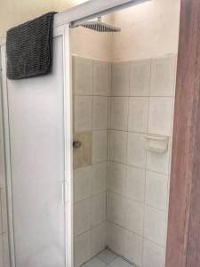 萨尤利塔Apartamento Parota #的带淋浴的浴室和玻璃门