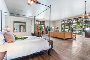 科纳霍卢阿洛阿旅馆的一间带大床的卧室和一间客厅