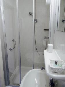 莱希布鲁克Pension Elisa的带淋浴、卫生间和盥洗盆的浴室