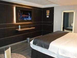 墨西哥城首尔酒店的一间卧室配有一张床,墙上配有电视