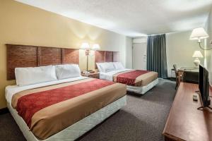 布雷纳德Econo Lodge的酒店客房设有两张床和电视。