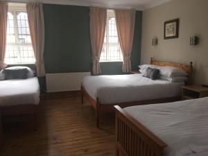 查尔斯敦Riverside Guesthouse的一间卧室设有两张床和两个窗户。