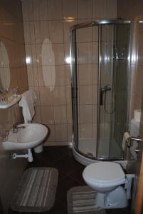 奥托查茨贾斯卡酒店的带淋浴、卫生间和盥洗盆的浴室