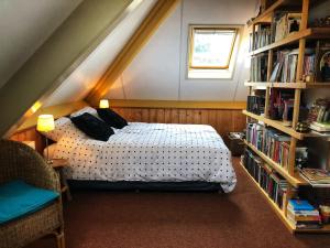 ZandhuizenB&B Zandhuizen的一间卧室设有一张床和一个书架