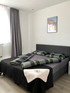 博登斯边的拉多夫采尔Haus Estrella的一间卧室配有一张带枕头的黑色床。