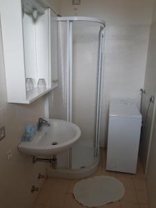 里乔内Residence Alba的白色的浴室设有水槽和淋浴。