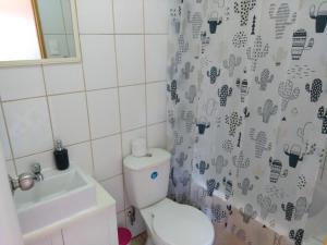 拉塞雷纳Hostal Maria Casa的一间带卫生间和水槽的浴室