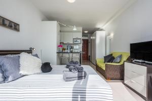 拉克鲁斯Apartamentos Estudio Nuevo en Puerto de la Cruz的一间带大床的卧室和一间客厅