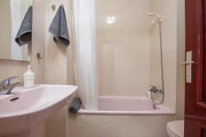 拉克鲁斯Apartamentos Estudio Nuevo en Puerto de la Cruz的浴室配有水槽、淋浴和浴缸。