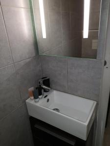 普罗旺斯艾克斯studio hypercentre courteissade的浴室设有白色水槽和镜子