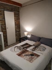 普罗旺斯艾克斯studio hypercentre courteissade的卧室配有白色的砖墙床