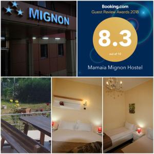 马马亚Hotel-Hostel Mignon Mamaia -private rooms with free parking的一张酒店房间四张照片的拼贴图