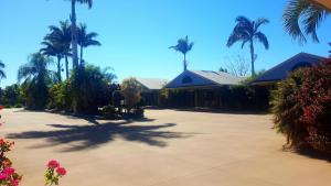 Biloela比洛拉棕榈汽车旅馆的棕榈树房屋和车道