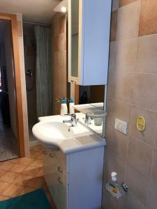 拉瓦罗内Appartamento Dalma Foresta的浴室设有白色水槽和镜子