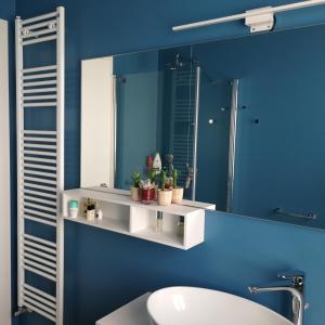 特雷维索Suite Manin的蓝色的浴室设有水槽和镜子