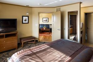 皮埃尔俱乐部之家套房酒店的一间卧室配有一张床和一台平面电视