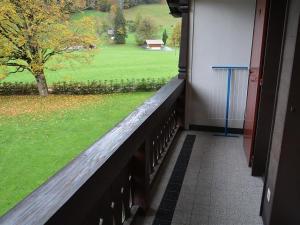 格施塔德Apartment Oberland Nr- 29 by Interhome的阳台享有绿色田野的景色。