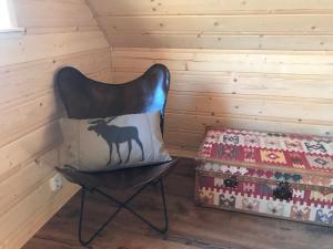 SteningeWalden Cabin的盒子旁的带枕头的椅子