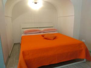 滨海波利尼亚诺GIUAMAR casa vacanza的一张带橙色毯子的床和两个枕头