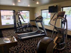 荷马Aspen Suites Hotel Homer的健身室配有跑步机和水槽