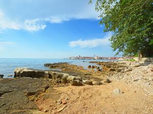 乌马格Holiday Home Aron by Interhome的阳光明媚的日子里,海滩上拥有岩石和海洋