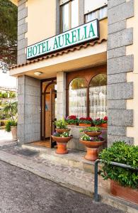 塔尔奎尼亚奥里利亚酒店 的入口处前方有花盆