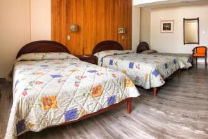 安巴托Hotel De Las Flores的一间酒店客房,房间内设有两张床